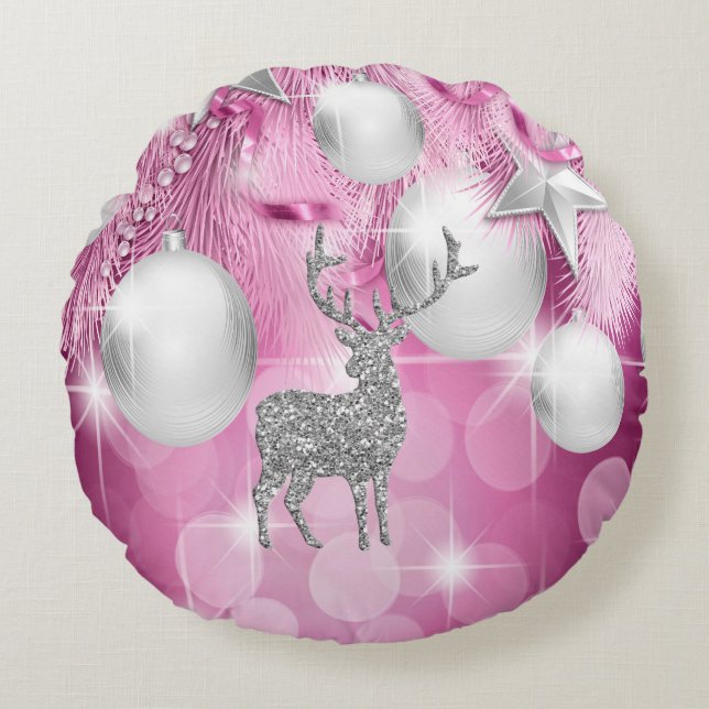 Almofada Redonda Bokein Ornament Balls Silver Reindeer (Frente)