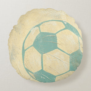 Almofada Redonda Bola de futebol de Pastel Blue por Chariklia Zarri