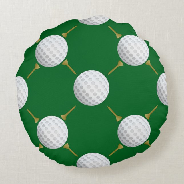 Almofada Redonda Bola de Golfe Personalizável e Tés no Verde (Verso)