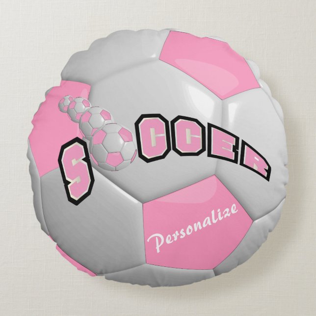 Almofada Redonda Bola Rosa De Futebol| DIY Nome (Frente)