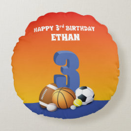 Almofada Redonda Bolas de aniversário de 3 anos de Esportes de Meni