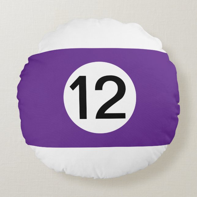 Almofada Redonda Bolas de Bilhar Sólidas e Stripe #12 Colecionam to (Frente)