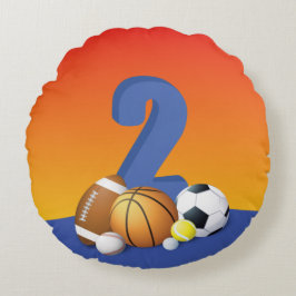 Almofada Redonda Bolas de Esporte de segundo aniversário