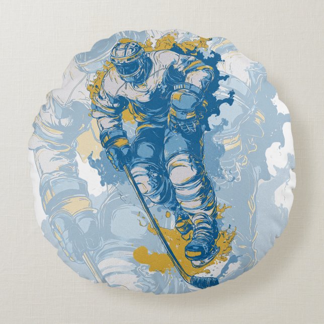 Almofada Redonda Bold Ice Hockey Mascot Winter Sports (Frente)