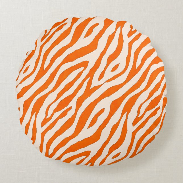 Almofada Redonda Bold Orange Tiger Stripe Pattern (Frente)