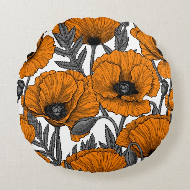 Almofada Redonda Bolhas de laranja em branco (Frente)