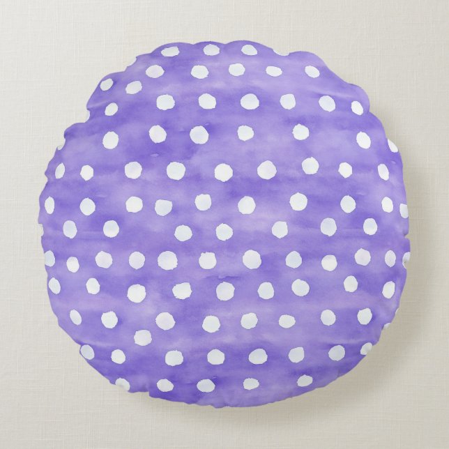 Almofada Redonda Bolinhas Brancas Roxas (Frente)
