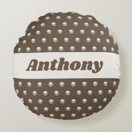 Almofada Redonda Bolinhas de Prata Metálica e Castanho Escuro