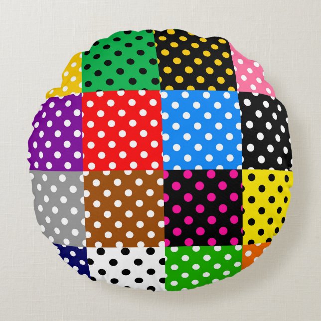 Almofada Redonda Bolinhas de Quilt de Patchwork Multicolor (Frente)