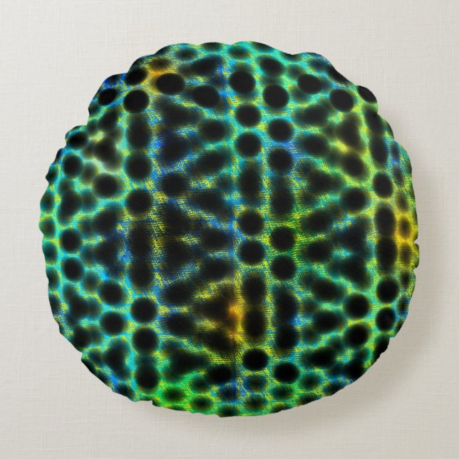 Almofada Redonda Bolinhas verdes e pretas gerando formas, sombra (Frente)