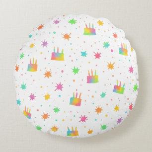 Almofada Redonda Bolo de Aniversário em Aquarela Salpico de Tinta C