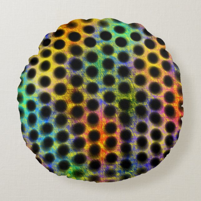 Almofada Redonda Bolsa colorida com bolas pretas e arranhões (Frente)