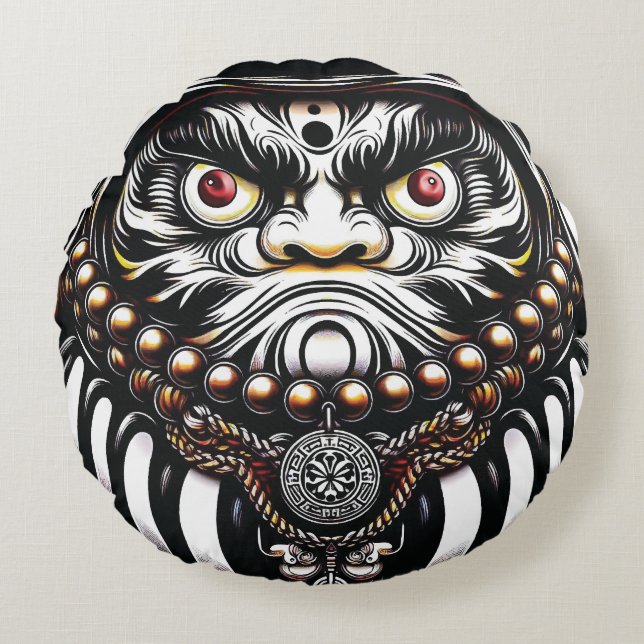 Almofada Redonda Boneca Daruma Arte Japonesa (Frente)