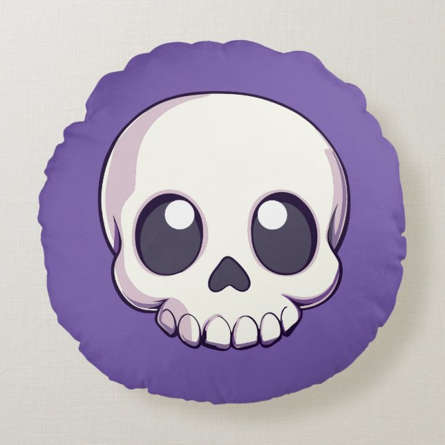 Almofada Redonda Bonita Cartoon Skull Halloween (Frente)