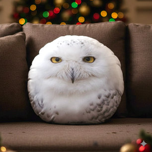 Almofada Redonda Bonita, Dreamy e Serene Snowy Owl