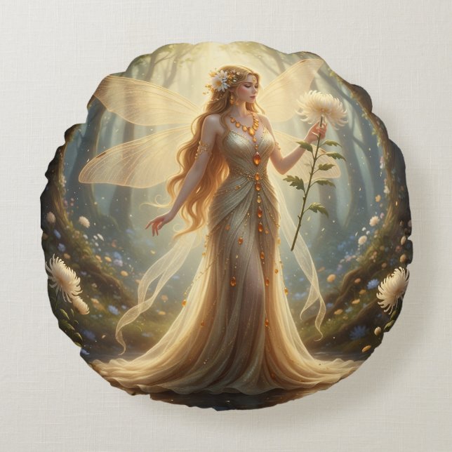 Almofada Redonda Bonita Fada Topaz de novembro (Frente)