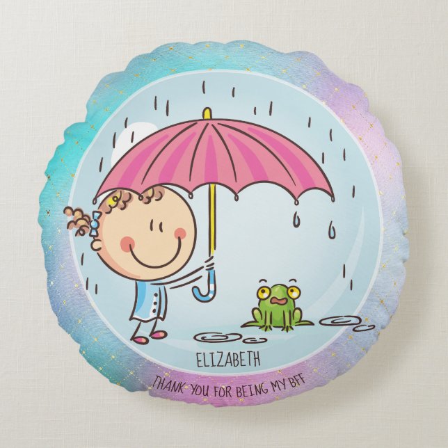 Almofada Redonda Bonitas BFF Besties Kawaii presentes para garotas  (Frente)