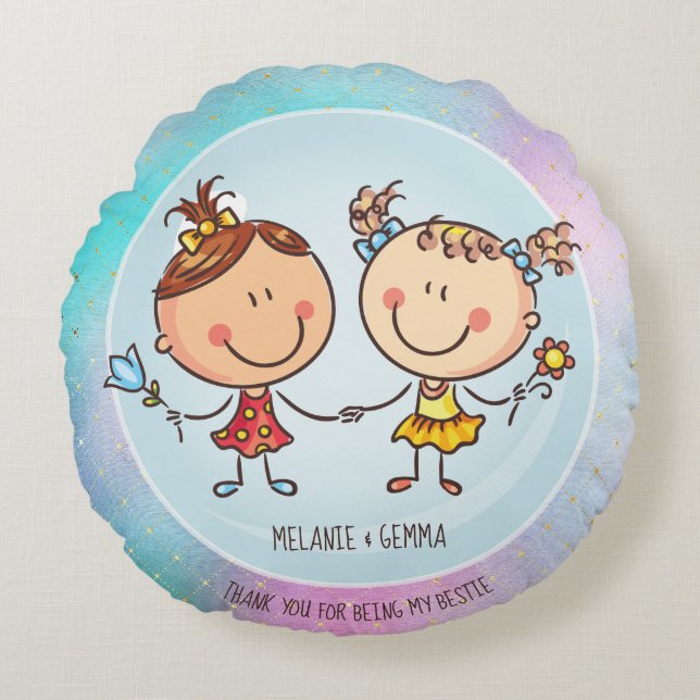 Almofada Redonda Bonitas BFF Besties Kawaii presentes para garotas  (Frente)