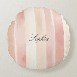 Almofada Redonda Bonito faixas de creme cor-de-rosa-pêssego