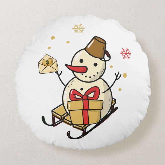Almofada Redonda Bonito Neve Em Um Sled (Frente)