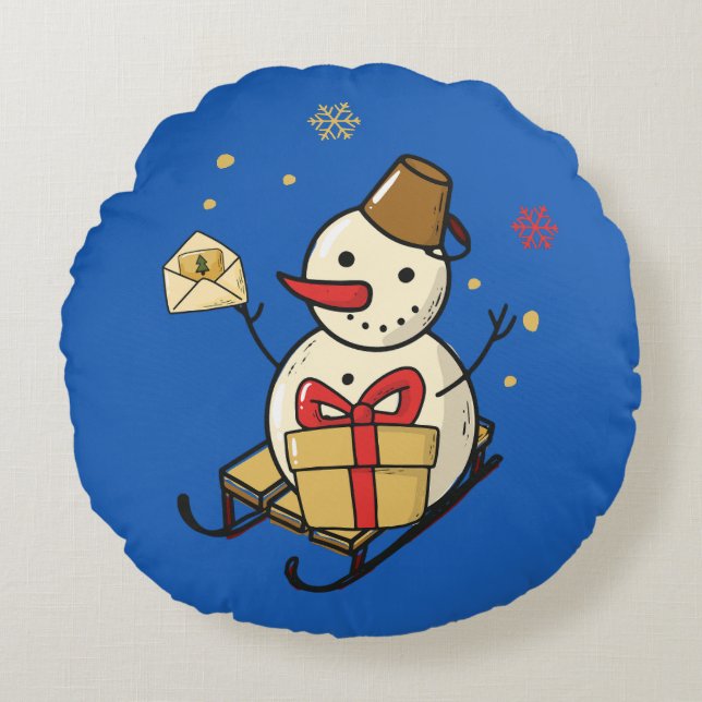 Almofada Redonda Bonito Neve Em Um Sled (Frente)