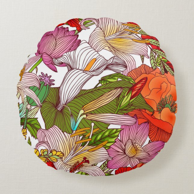 Almofada Redonda Bonito prática decorativa ocular floral (Frente)