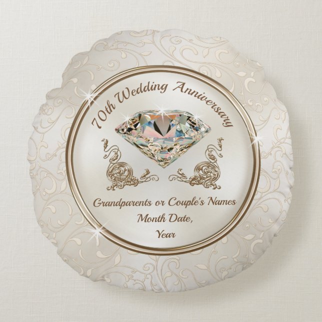 Almofada Redonda Bonito Presente Personalizado de 70 Anos (Frente)