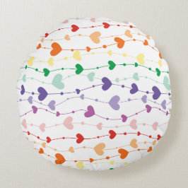 Almofada Redonda Bonito Rainbow Hearts Pattern Kids