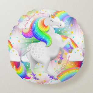 Almofada Redonda Bonito Rainbow Unicorn com Personalização