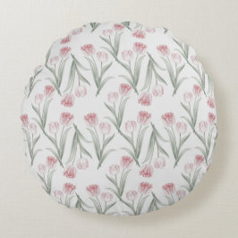 Almofada Redonda Bonito Tulipas Rosa Vintage, Bochechas Florais Bra