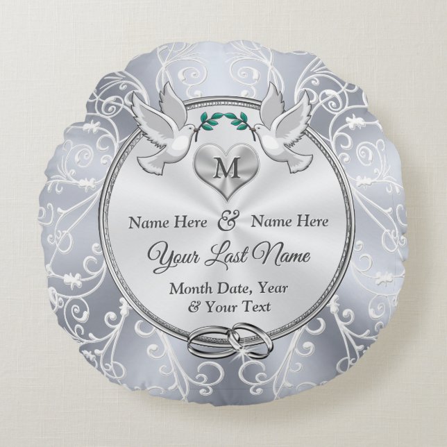 Almofada Redonda Bonitos presentes de casamento monogramas para a n (Frente)