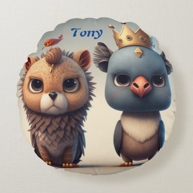 Almofada Redonda Bons amigos animais selvagens (Frente)