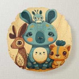 Almofada Redonda Bons animais de desenho animado amarelos Travessei