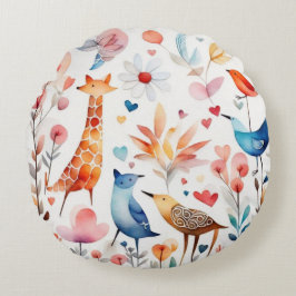 Almofada Redonda Bons e coloridos animais flores Travesseiro redond
