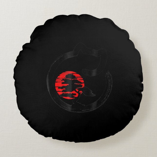 Almofada Redonda Bonsai Tree Enso Circle Cat Bonsai (Frente)