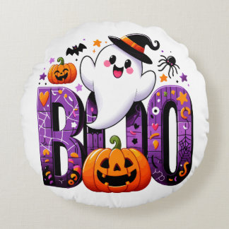 Almofada Redonda Boo Cute Ghost Halloween Design