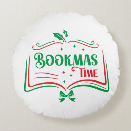 Almofada Redonda Bookmas Time Reading Book Lover Holiday Print Appa
