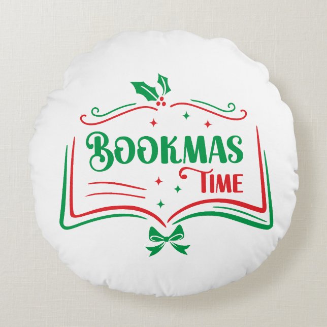 Almofada Redonda Bookmas Time Reading Book Lover Holiday Print Appa (Frente)