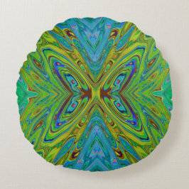 Almofada Redonda Borboleta Abstrata Chartreuse e Azul Trippy