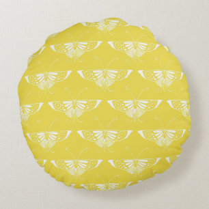 Almofada Redonda Borboleta Art Déco estilizada - amarelo e branco