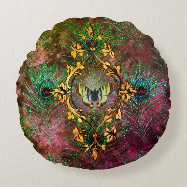 Almofada Redonda Borboleta-de-penas-de-punho-de-punho (Frente)