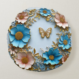Almofada Redonda 🦋 Borboleta Decoração de Sala Floral Rosa Azul 🦋