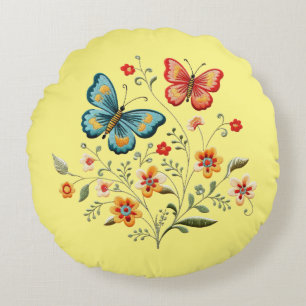 Almofada Redonda Borboleta e Flor
