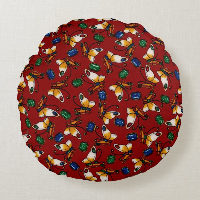 Almofada Redonda Borboletas brancas laranja, Emerald, Sapphire em v (Frente)