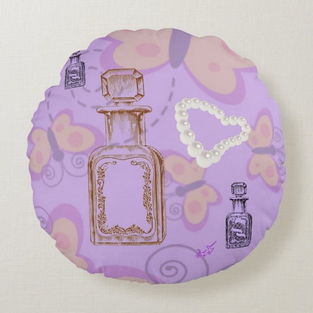 Almofada Redonda Borboletas, Carros Apocetistas e Pérolas, Travesse (Frente)