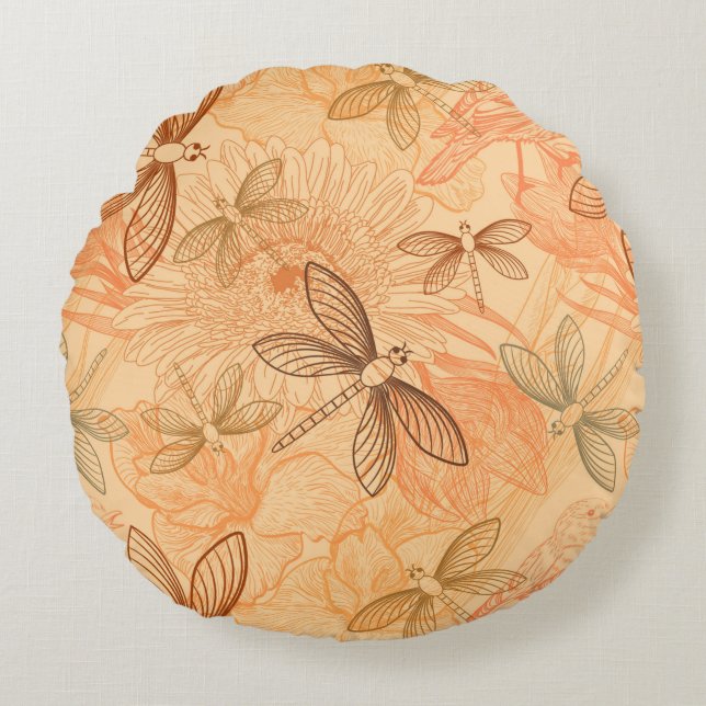 Almofada Redonda borboletas de colheita modernas (Frente)