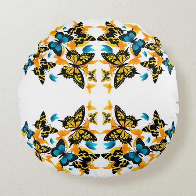 Almofada Redonda Borboletas de Estilos Clássicos (Frente)