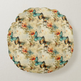 Almofada Redonda Borboletas e flores coloridas (8)