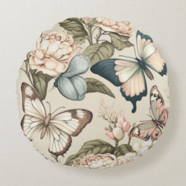 Almofada Redonda Borboletas e flores pastadas