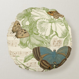 Almofada Redonda Borboletas em Música Planeta com Design Floral
